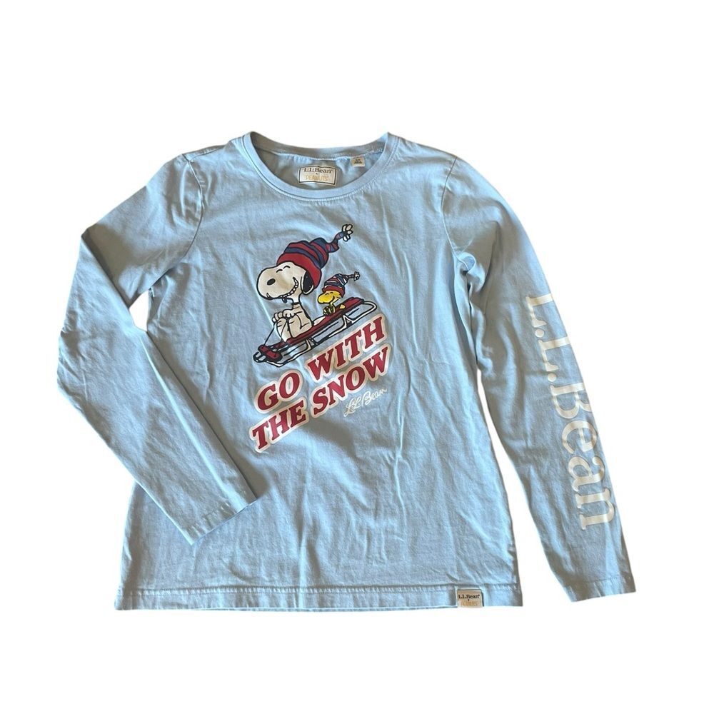 LL Bean Peanuts Womens Long Sleeve T Shirt Go With The Snow Size XS